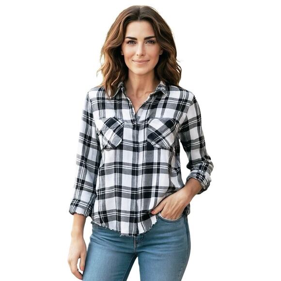 ANTHROPOLOGIE CLOTH & STONE Women’s Black and White Plaid Flannel - Picture 1 of 6